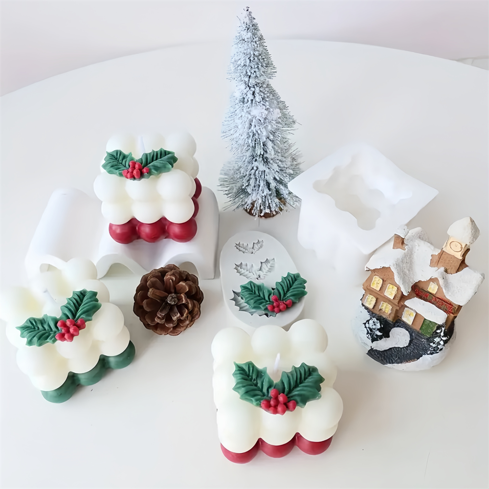 Candle Making Jelly - 크리스마스 홀리 리프 버블 캔들 실리콘