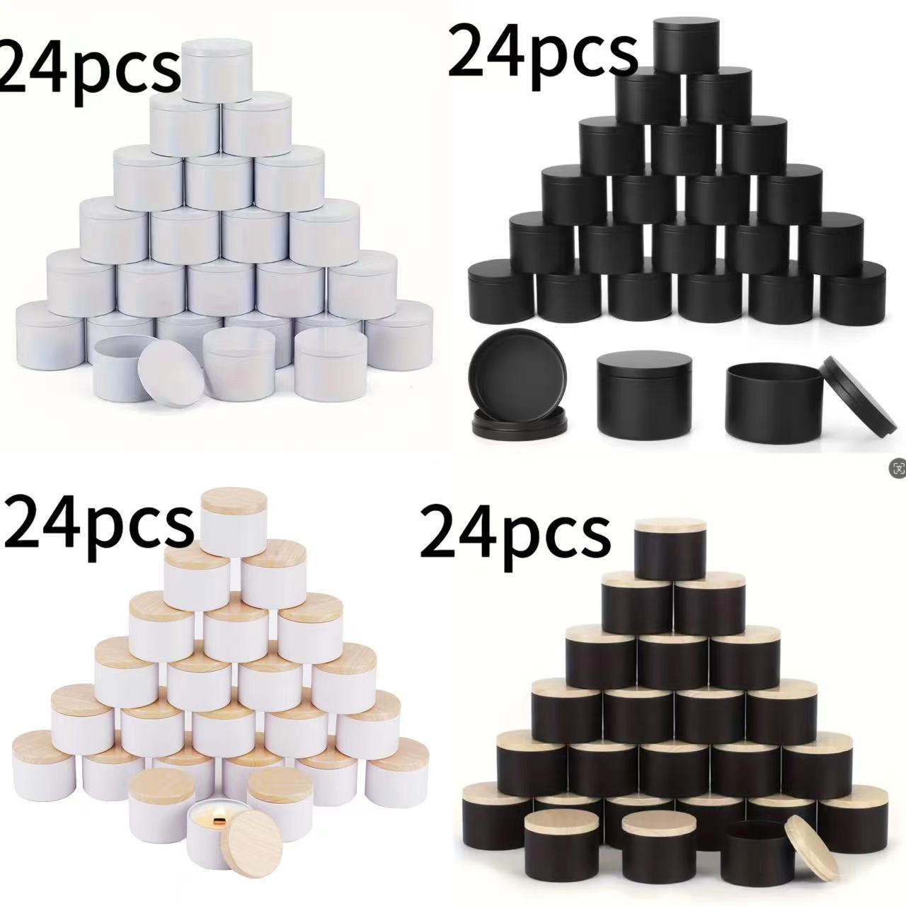 Candle Making Jars Wholesale - 나뭇결 뚜껑이 있는 24팩 8온스/4온스 금속