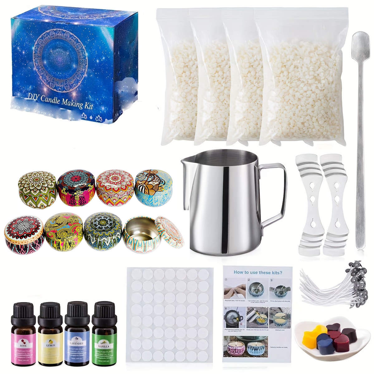 Candle Making Kit For Adults - 만화경 스타일 항아리 에센셜 오일 DIY