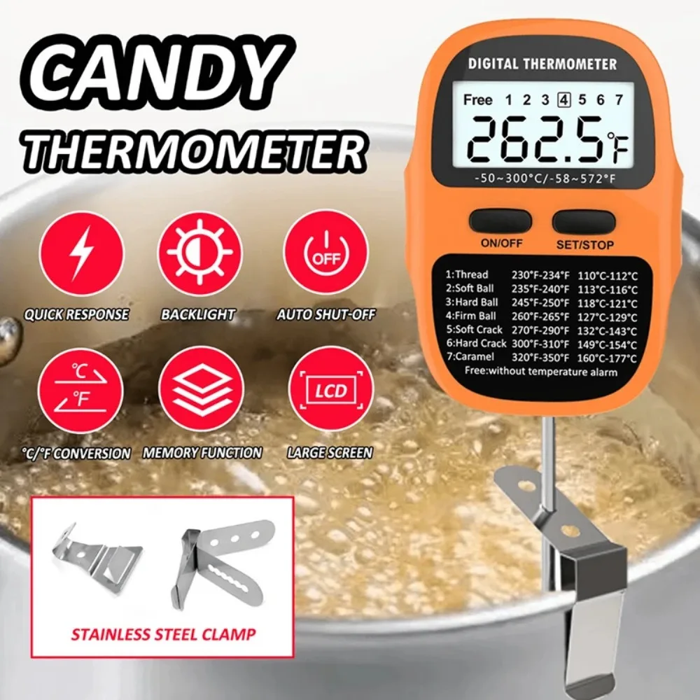 Thermometer Candy Candle - 디지털 주방 온도계, 냄비 클립이 있는