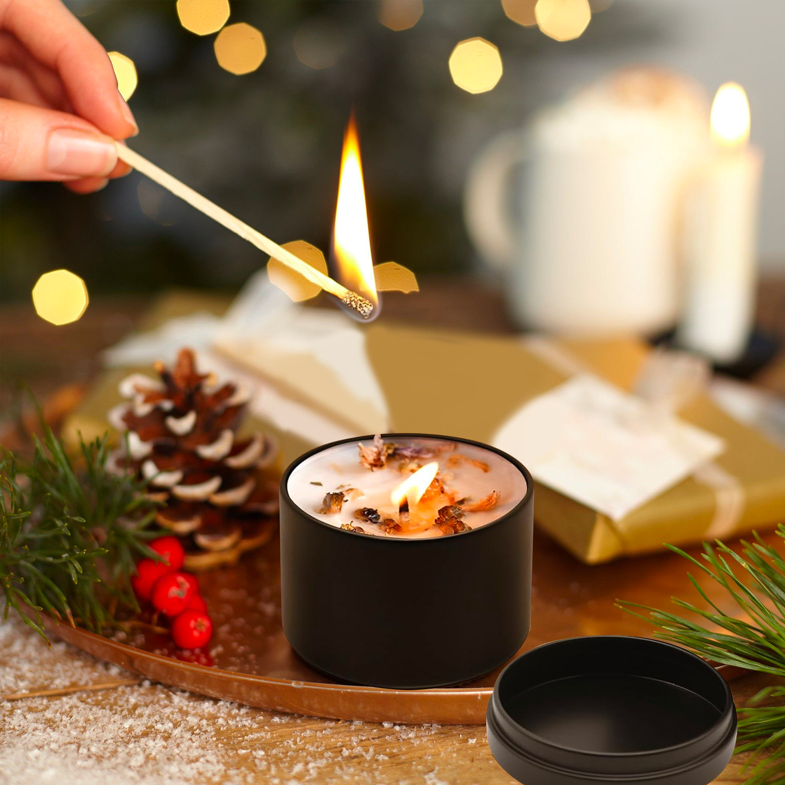 나뭇결 뚜껑이 있는 24팩 8온스/4온스 금속 양초 통 - Candle Making Jars Wholesale 리뷰 및 가격